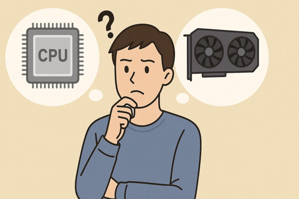 CPUとグラフィックボードのどちらを優先するか迷っている人のイラスト