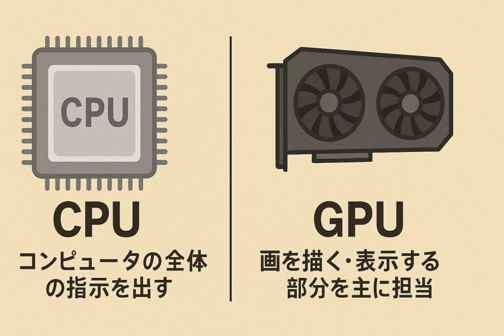 CPUとGPUの役割をわかりやすく示した簡単なイラスト図解