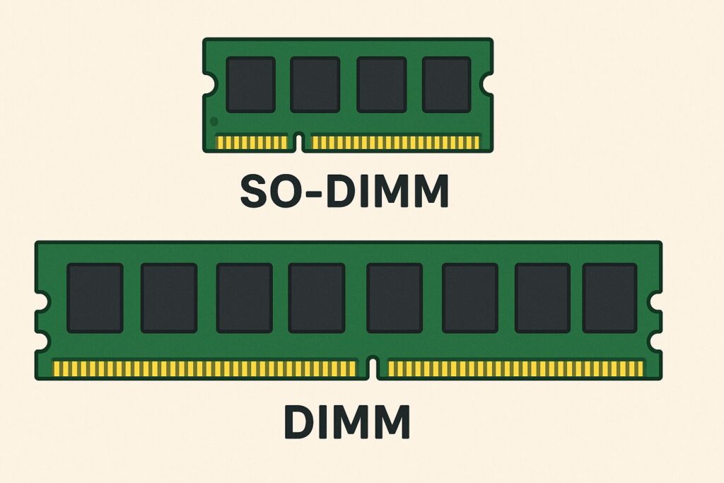 SO-DIMMとDIMMメモリモジュールの比較イラスト