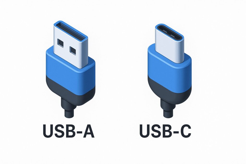 USB-AとUSB-Cの端子を立体的に比較したイラスト