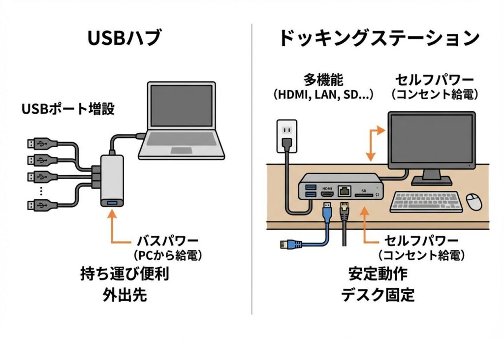 USBハブとドッキングステーションの違い